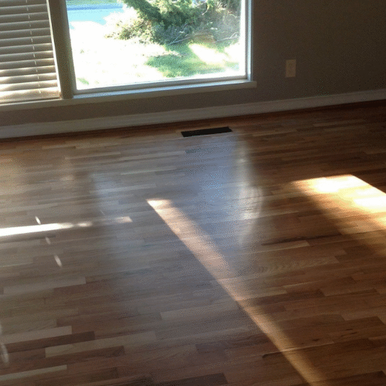 Residential hardwood flooring in Cary NC with a warm natural tone, clean plank variation, and a smooth finished surface. View project details, finish work, and room-ready results.