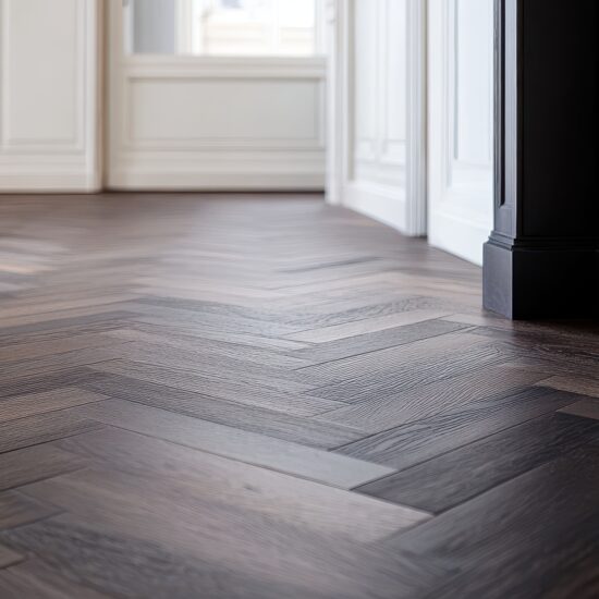 Luxury Hardwood Herringbone Flooring in Modern Home Entryway