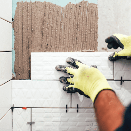 Professional tile installation with spacers during bathroom wall remodel in Cary NC (1)
